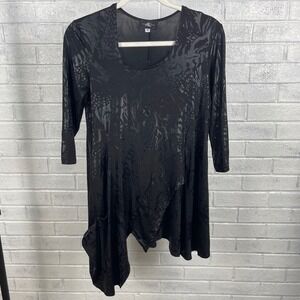 Andrea Lieu Asymmetric Tunic Top Black Animal Print Womens M Whimsigoth‎ Edgy